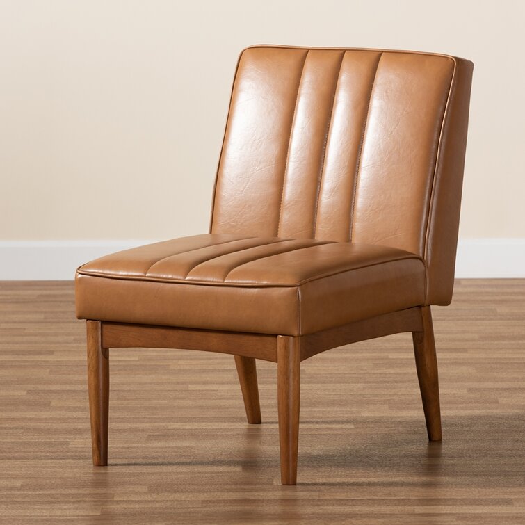 Corrigan Studio Studio Daymond Mid Century Modern Tan Faux Leather Upholstered And Walnut Brown Finished Wood Dining Chair